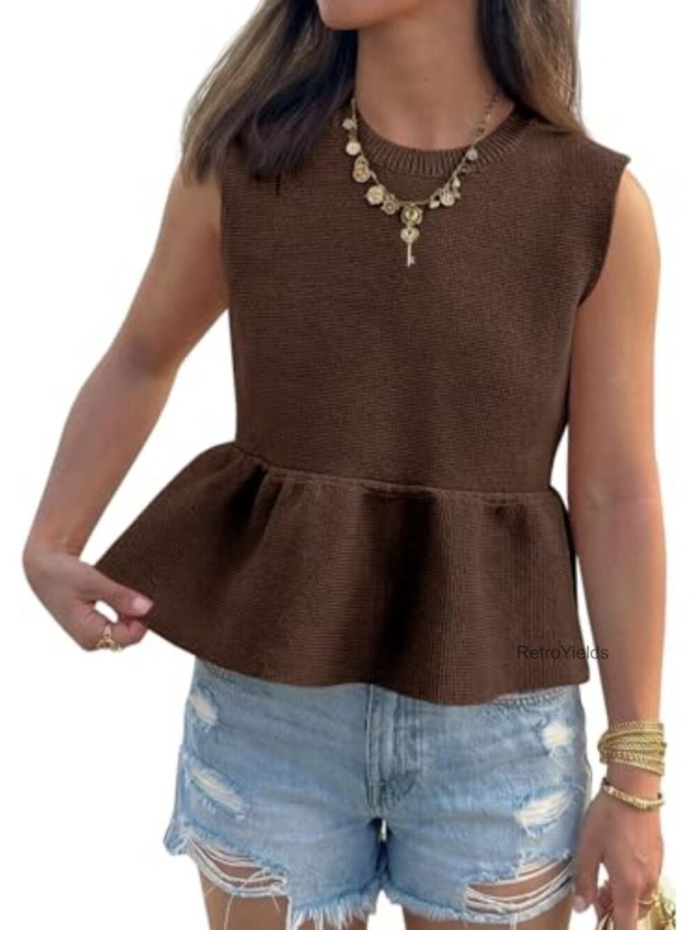 Saodimallsu Womens Peplum Tank Top Sleeveless Ribbed Knit Sweater Vest